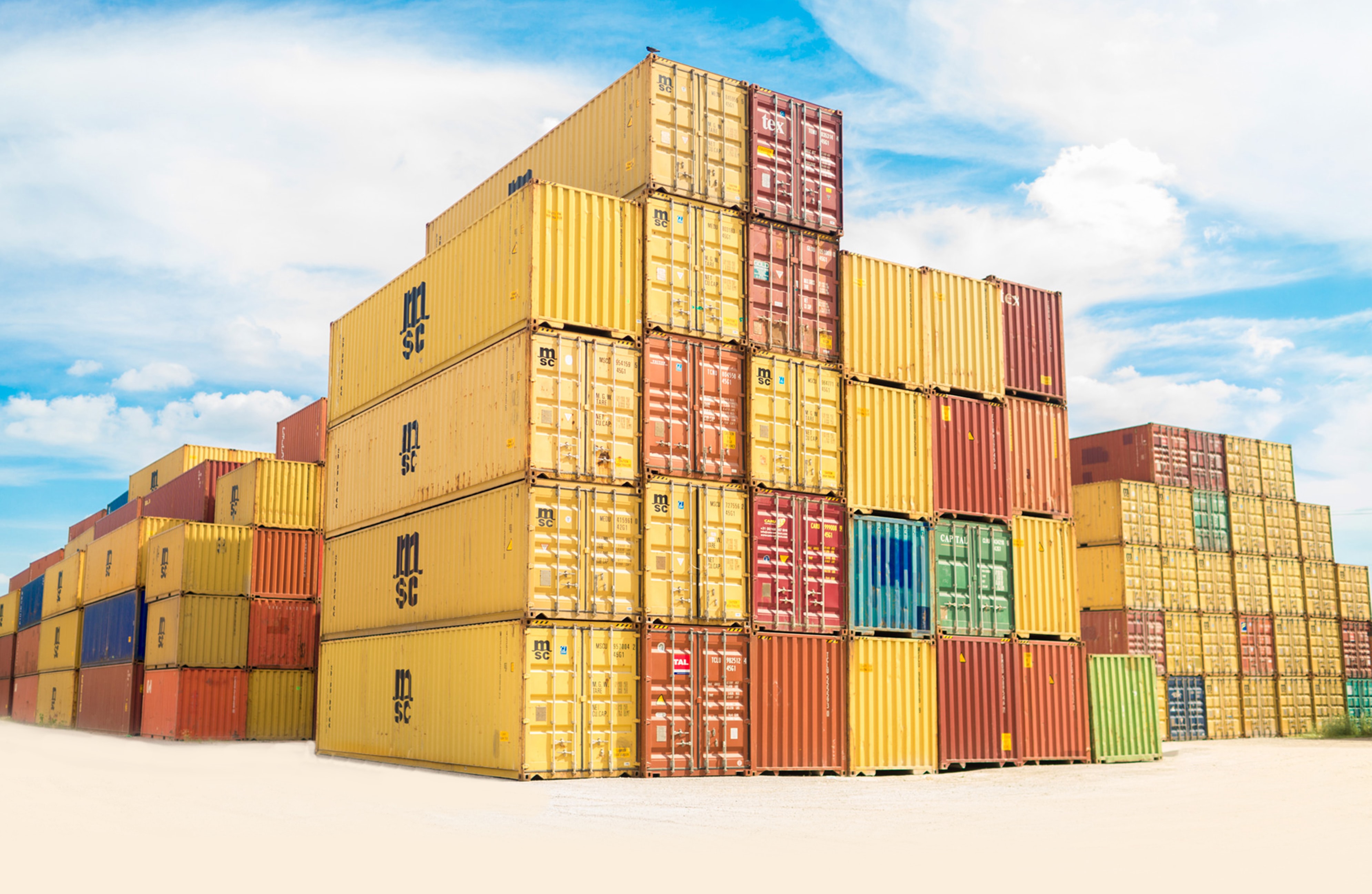 Stacked containers in a ship yard