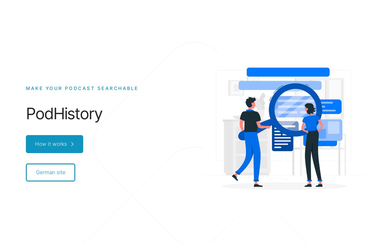 Landing page of PodHistory